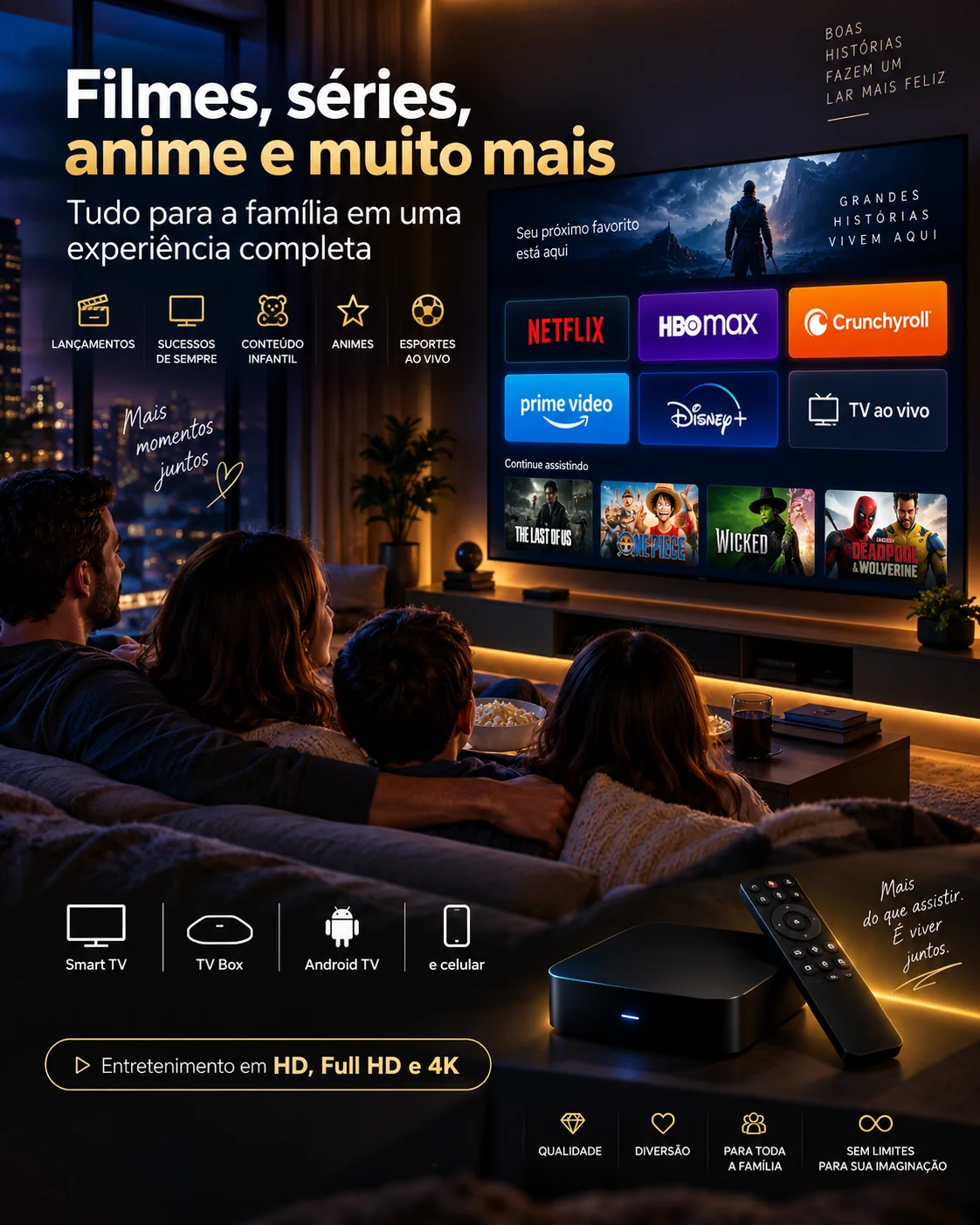 Banner de filmes, séries e animes para a família